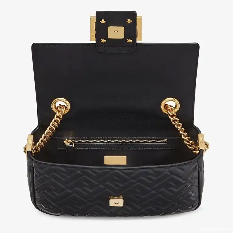 Cheap HOT Nappa Chain Midi Baguette Bag In Black Leather FF Motif Fendi 0428